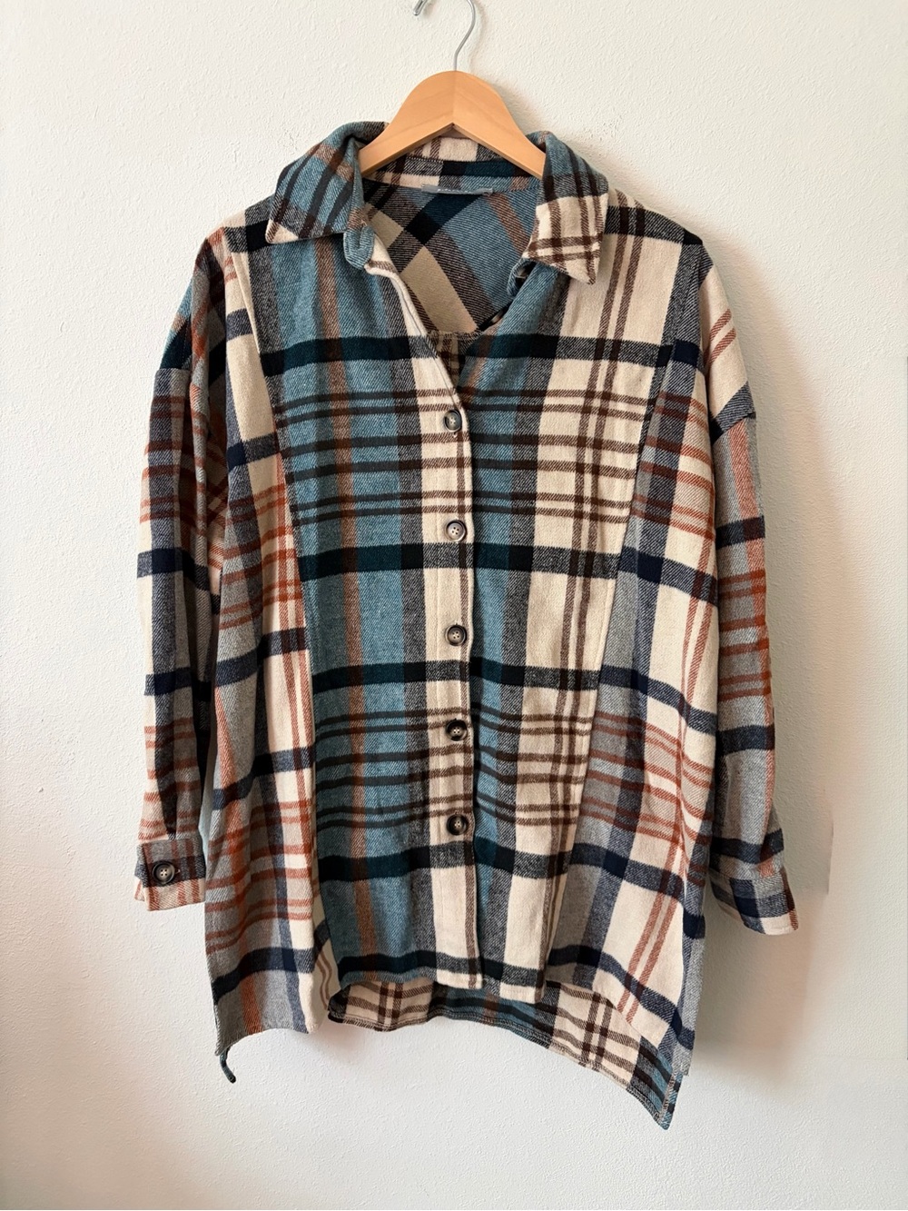 Cabincore Plaid Flannel Button-Down Shacket  Oversized Fit Size S